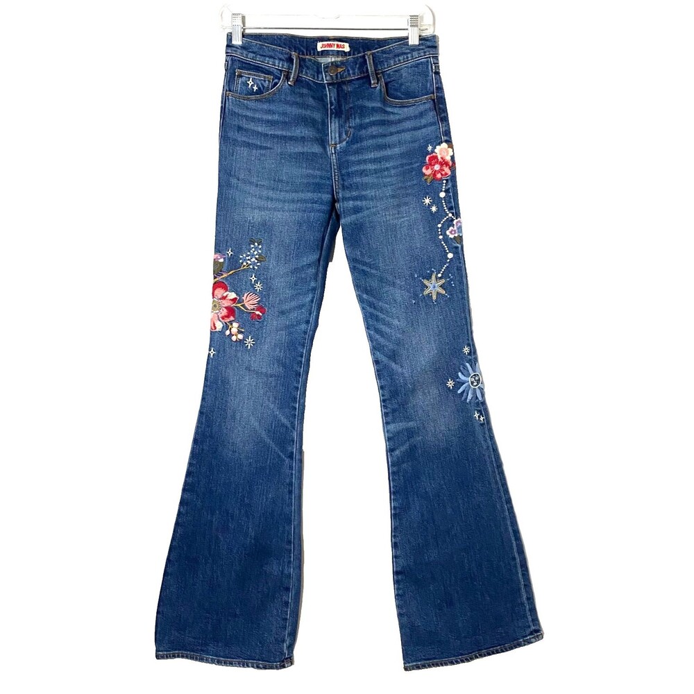 Johnny Was The Flare Embroidered Jeans Womens 25 Multicolor Floral Celestial